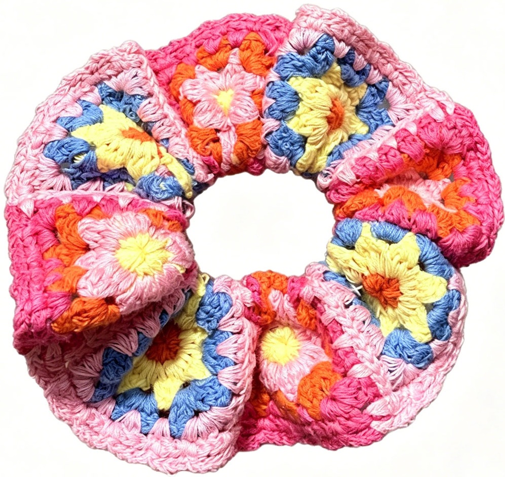 X-H10.2 H2622-009-20 Knitted Scrunchie 14cm - Flowers