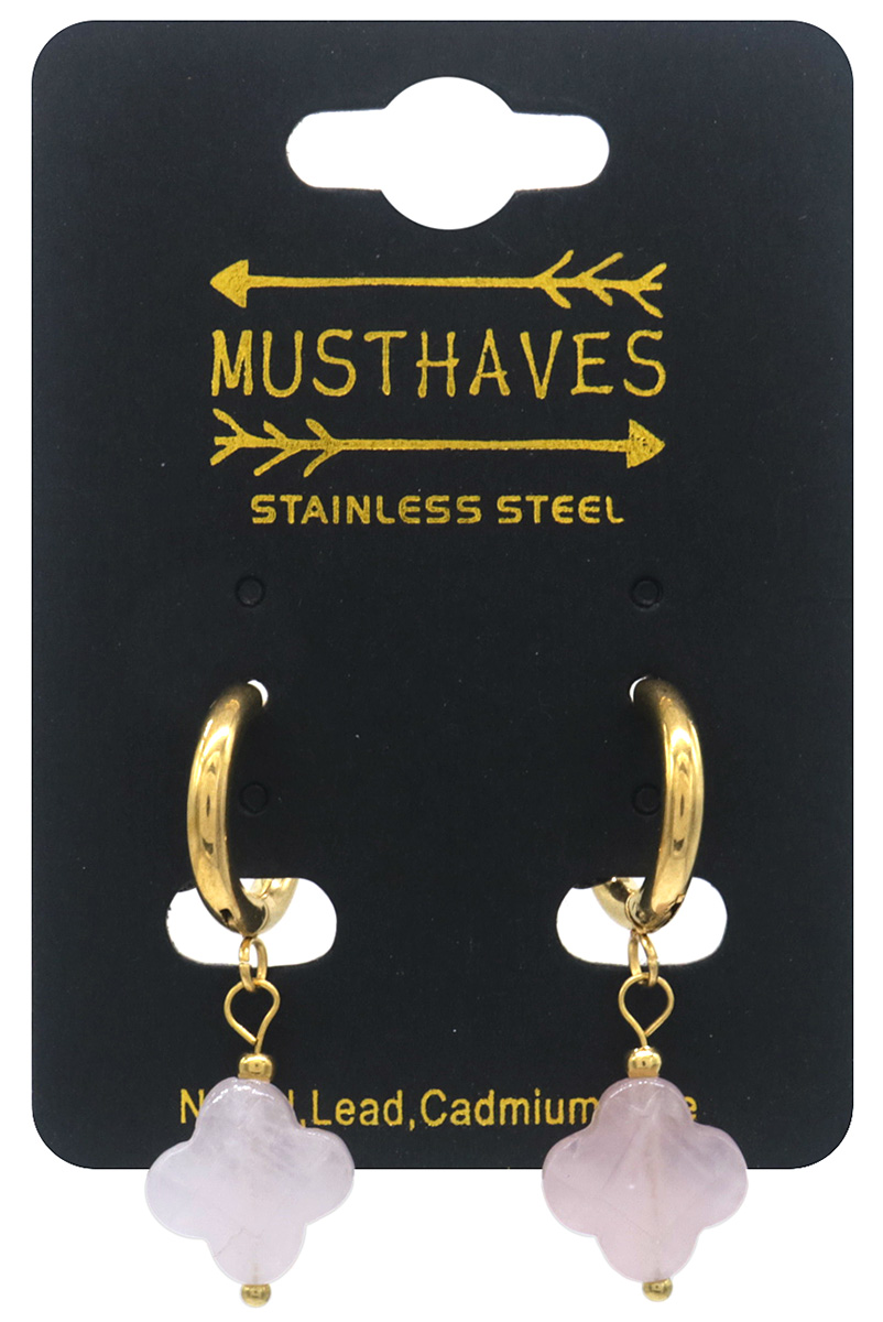 H-E17.5 E2435-004-1 S. Steel Earring Stone Clover 3cm Pink