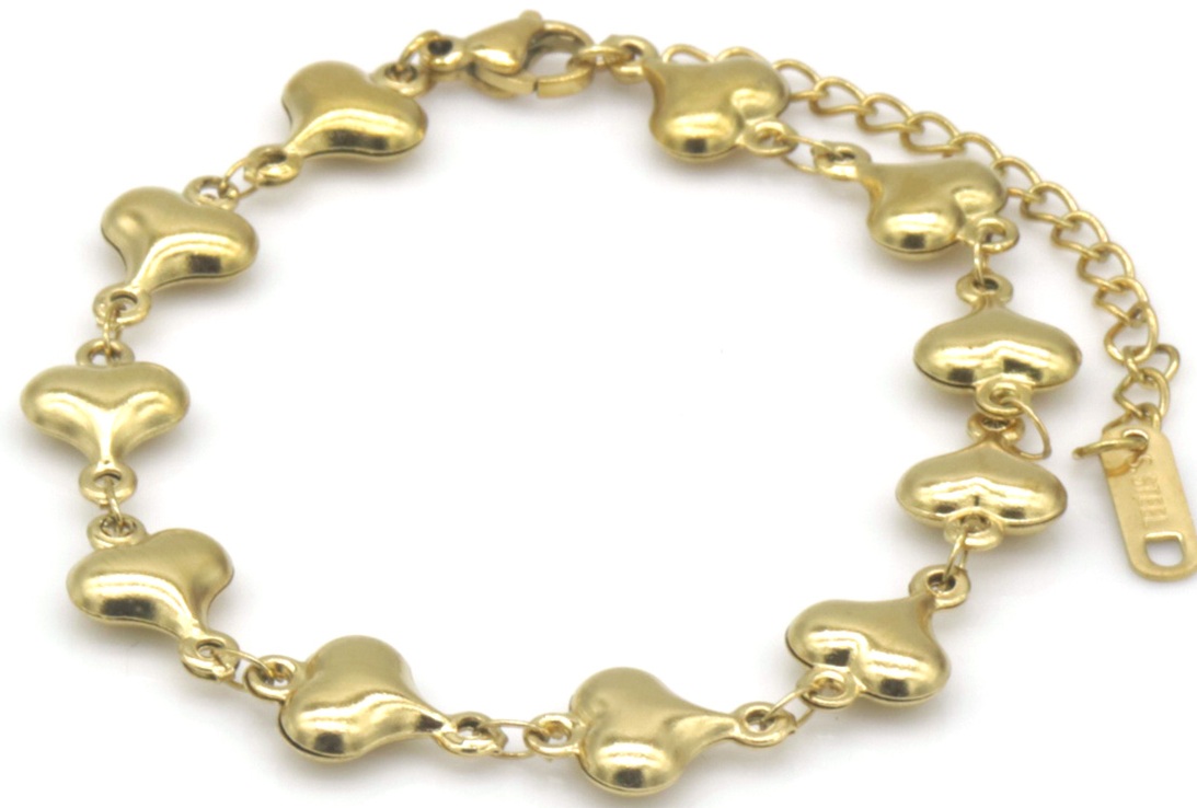 H-B7.1 B1033-002G Stainless Steel Bracelet Hearts 16-21cm