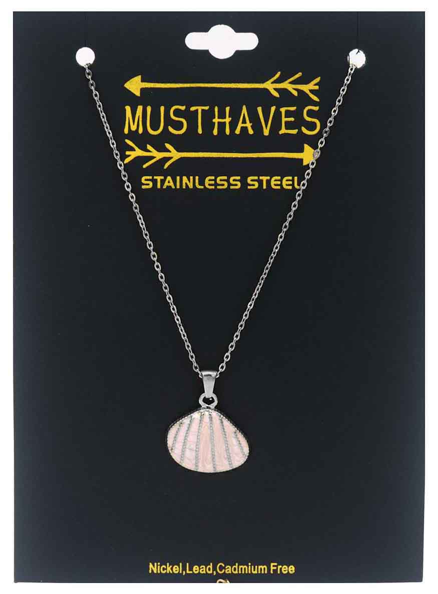 H-E19.2 N103-083S-3 S. Steel Necklace 2.3cm Shell Pink