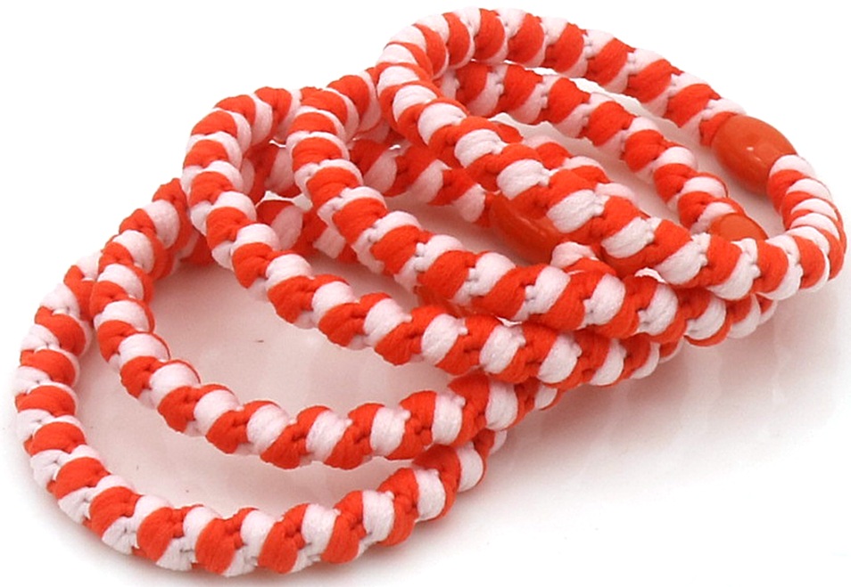 H-C1.1 H2253-004-018-3 Hair Elastics 5pcs Twisted Orange-White