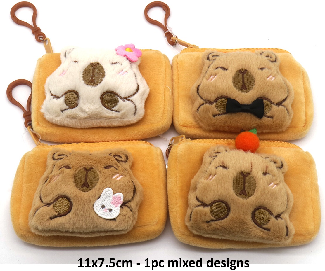 R-O8.2 WALLET1108-001 Plush Wallet Capybara 11x7.5cm - Mixed Designs - 1pc