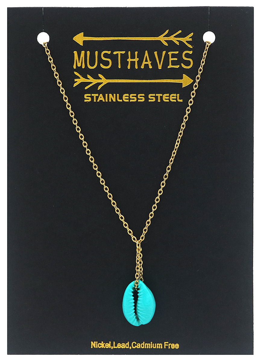 A-B15.3  N2121-017G S. Steel Necklace with Turqoise Shell Gold
