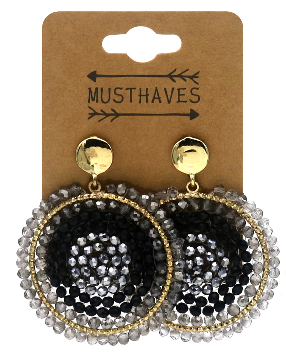 I-D19.1 E2591-131-2 Fashion Earrings Glassbeads 5.5x4cm Black