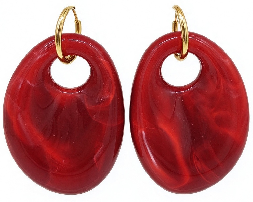 C-E23.1 E2643-051G-1 S. Steel Earring 5cm Red