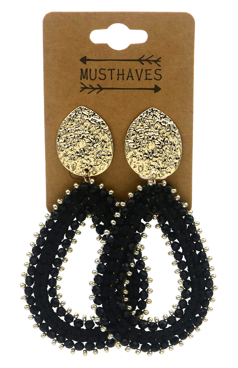 I-A7.3 E2591-134-1 Fashion Earrings Glassbeads 8x4.5cm Black