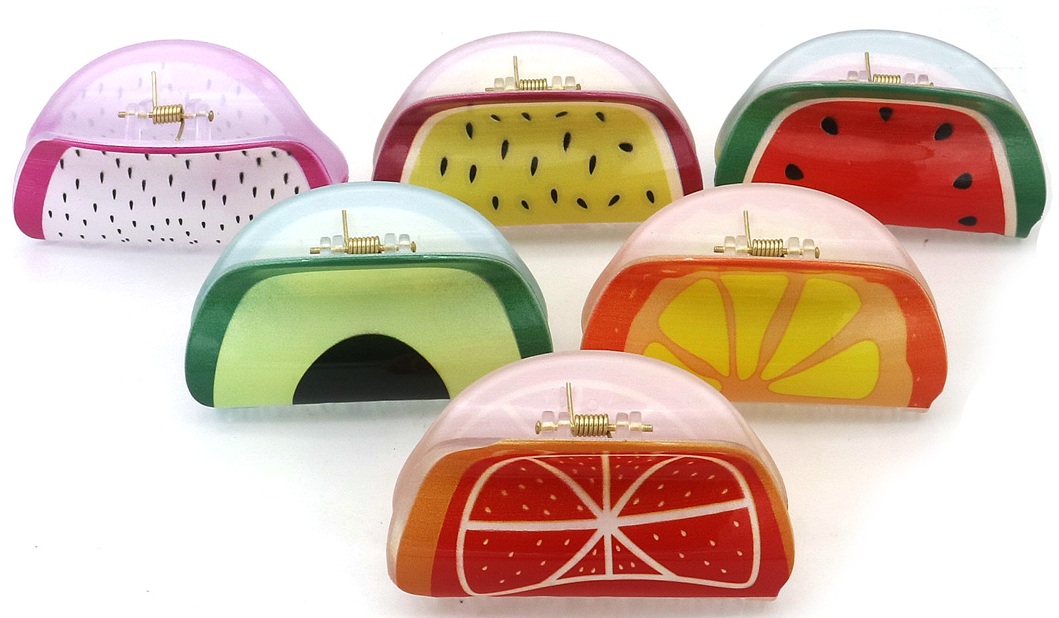 R-M8.1 H1127-001 Hair Claw 8cm Fruit - 6pcs