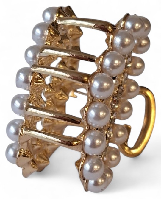 I-A15.2 H1039-020G Hair Claw Pearls Heart 4cm