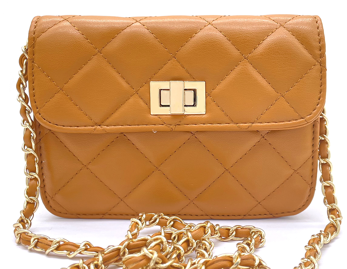 F-B24.1 BAG202-102 PU Bag Checkered 17.5x13x5.5cm Brown