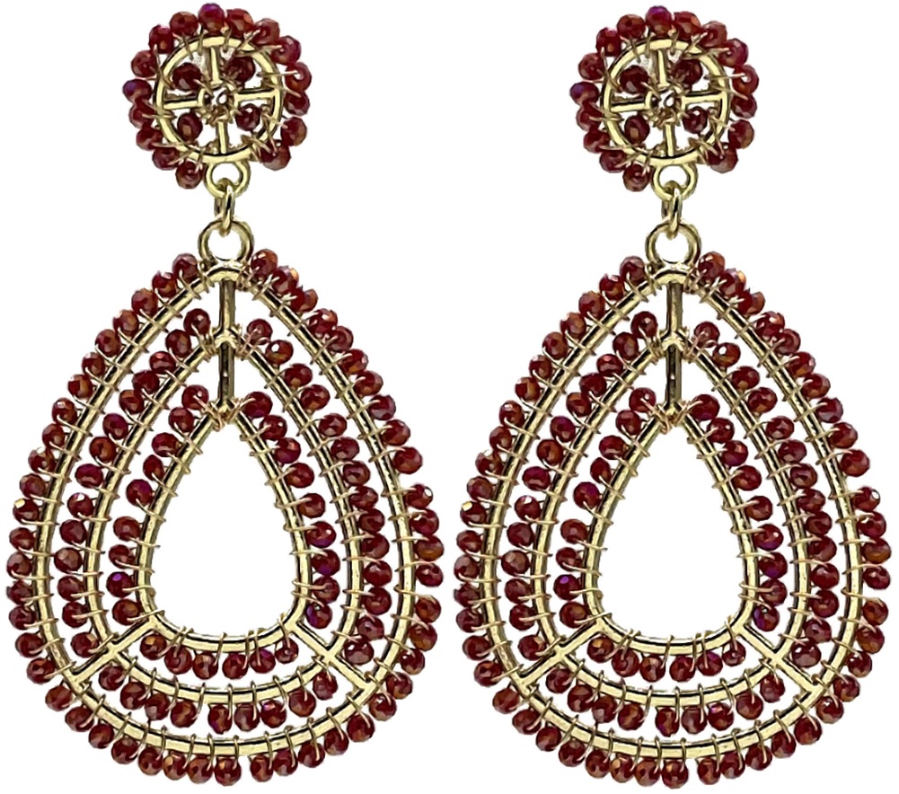 E-B5.4 E2591-142-3 Earrings Faceted Glass Beads Heart 6.5x3.5cm Red