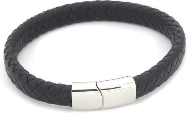 J-A3.2 B105-002 Leather Bracelet 8mm with S. Steel Lock Black 21cm