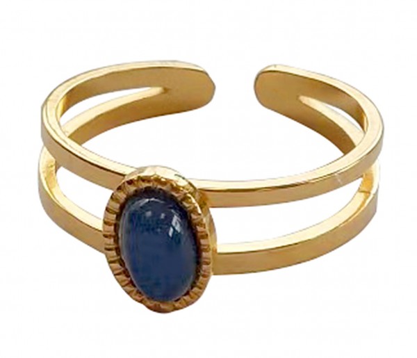 E-A7.3 R2142-018G S. Steel Ring Adjustable Dotted Blue Stone