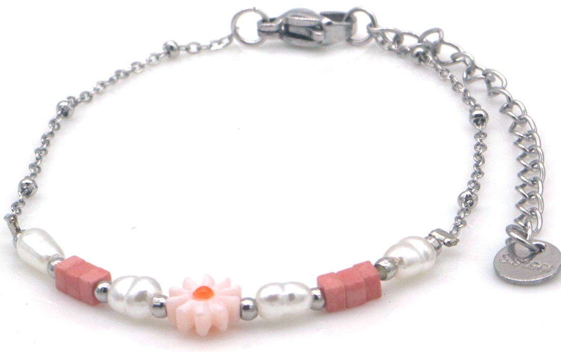 F-C18.3 B2539-030S S. Steel Bracelet Flowers 16-21cm