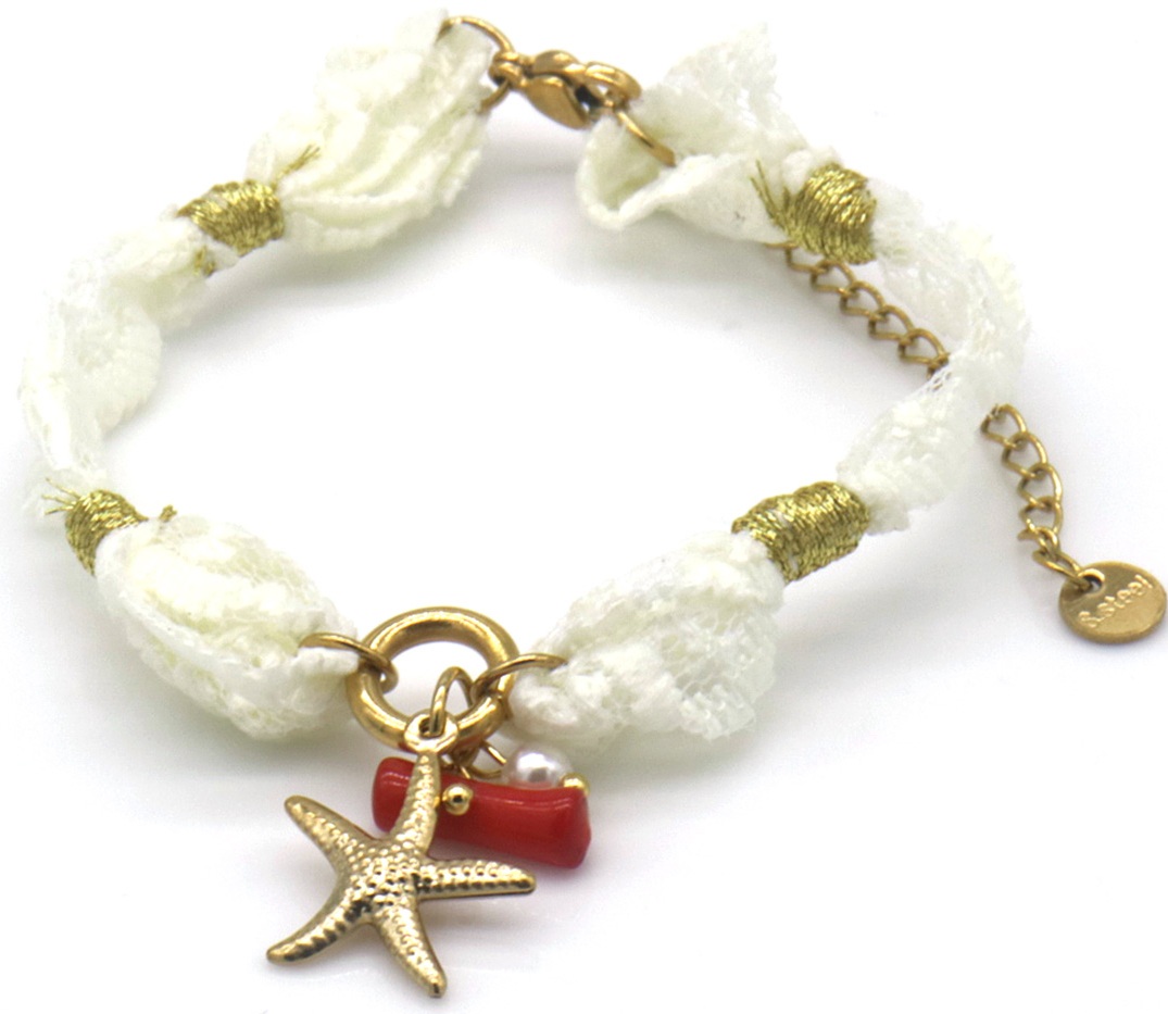 C-D22.2 B2524-001 S. Steel Bracelet Lace - Starfish 16-21cm