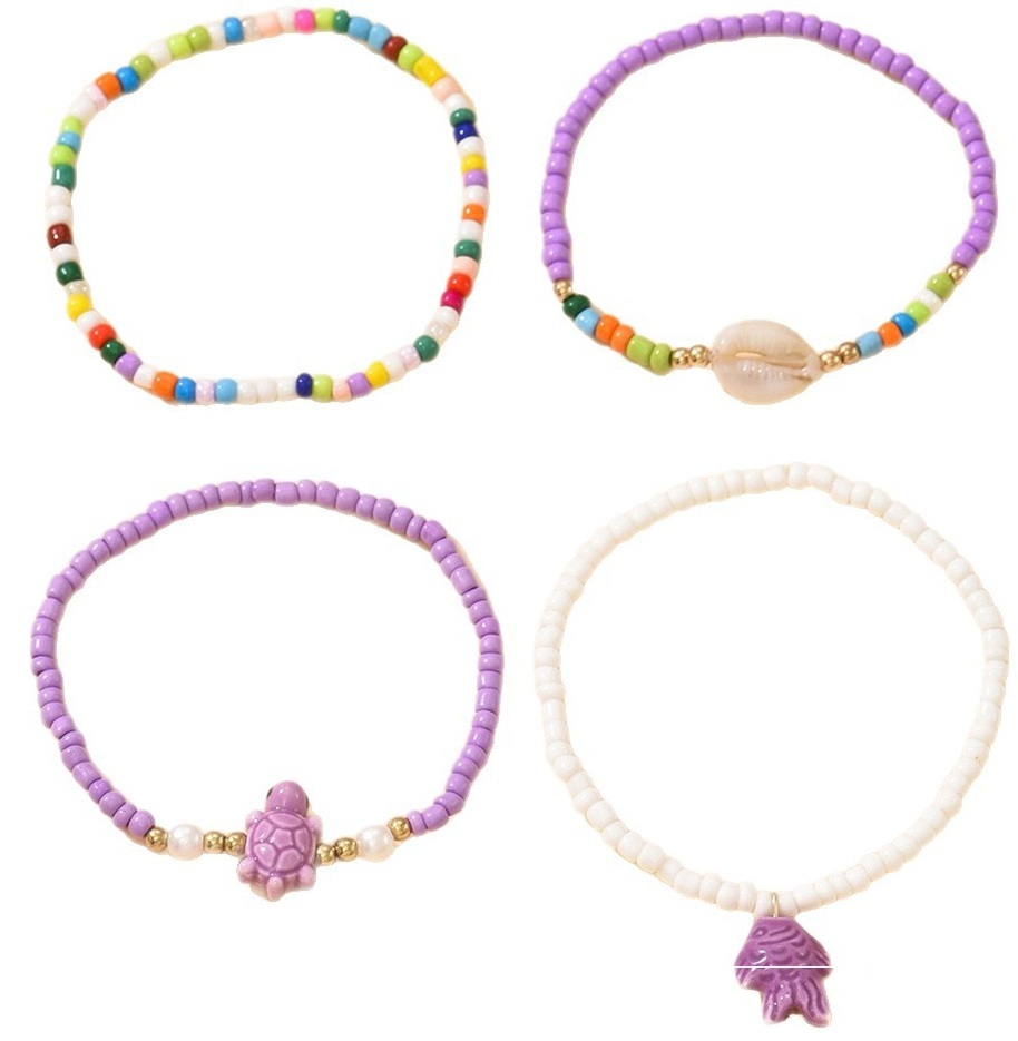 A-E20.4  ANK2620-046 Anklet Set 4pcs Purple