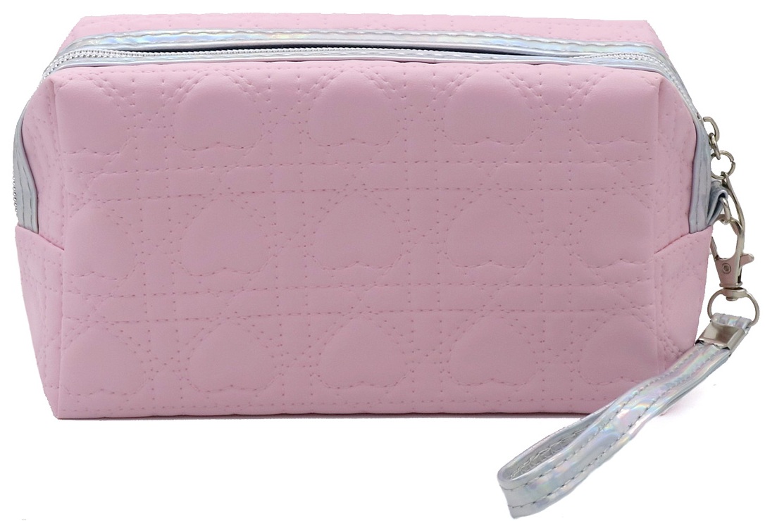 R-J6.1  BAG1116-002-3 Make Up Bag Hearts 17.5x10x6cm Pink