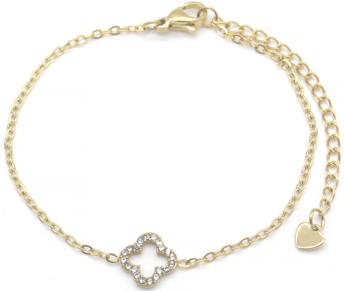 A-D5.5 B089-022G S. Steel Bracelet Clover Crystals