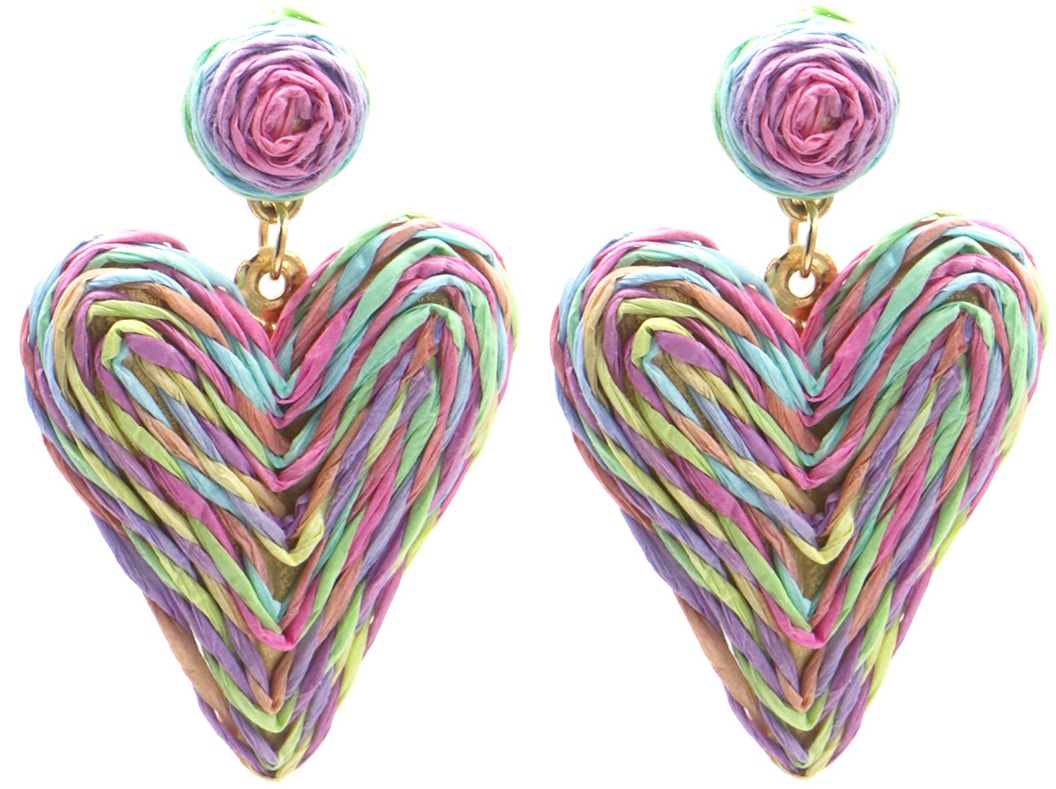 H-A21.1 E1028-009-1 Statement Earrings Heart 6x4cm Multi