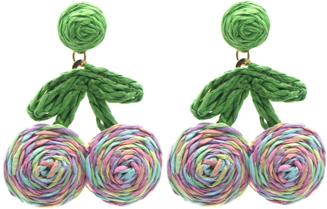 J-E10.1  E1028-004-2 Statement Earrings Cherries 5.5x4cm Multi