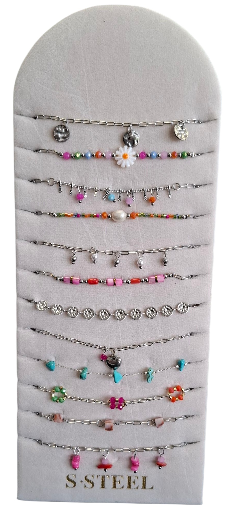 X-I3.1 B831-010S S. Steel Bracelets Set on Display - 12pcs
