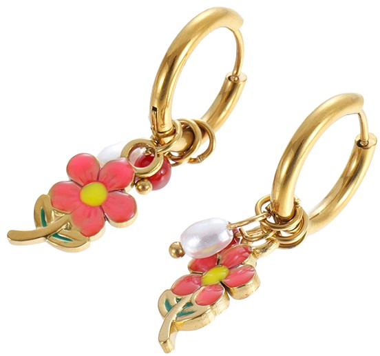 B-B22.1 E2612-064G S. Steel Earrings Flower 3.5cm