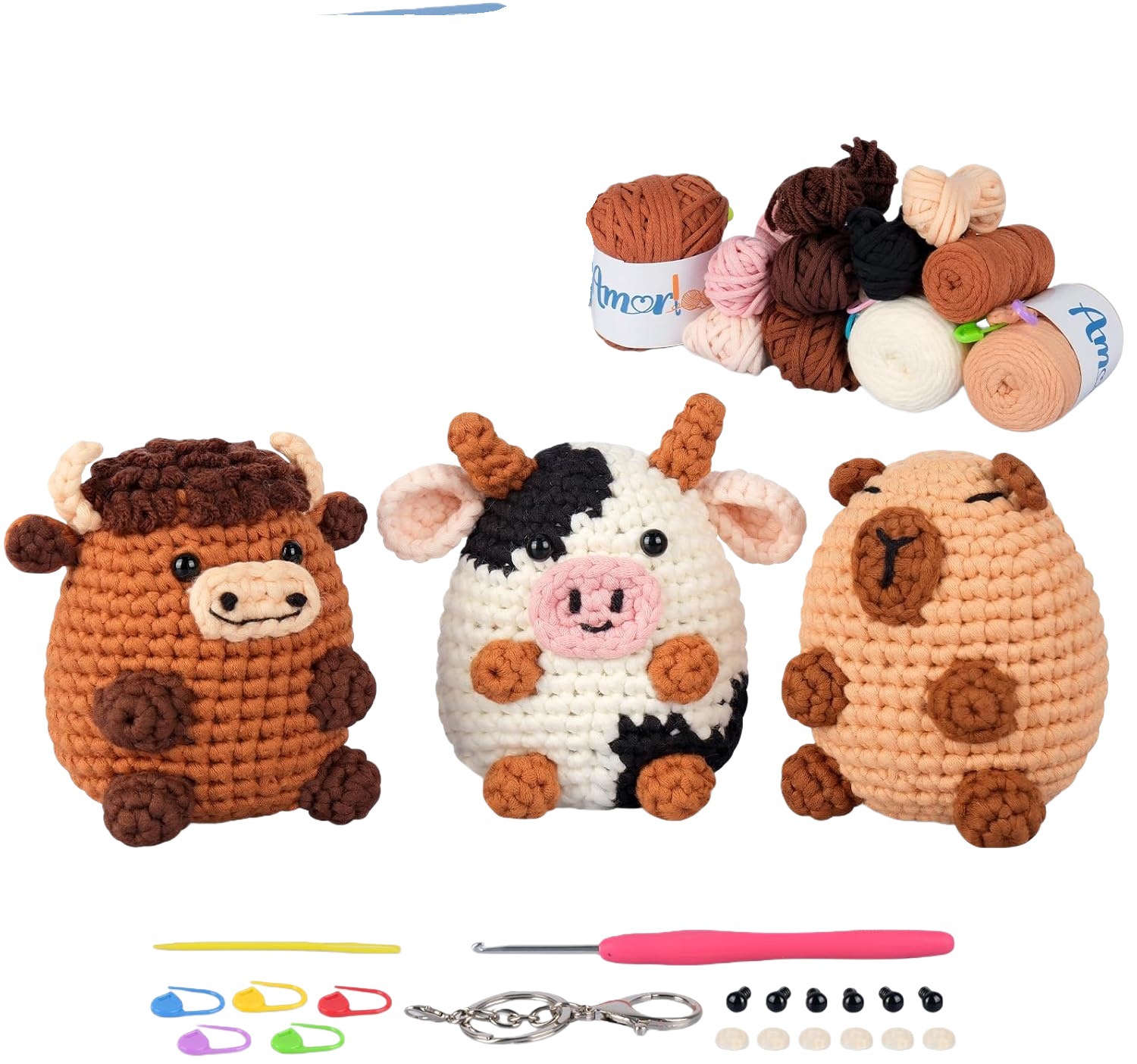 K-F4.2   DIY2604-274 DIY Crochet Kit - 3pcs Cows-Capybara