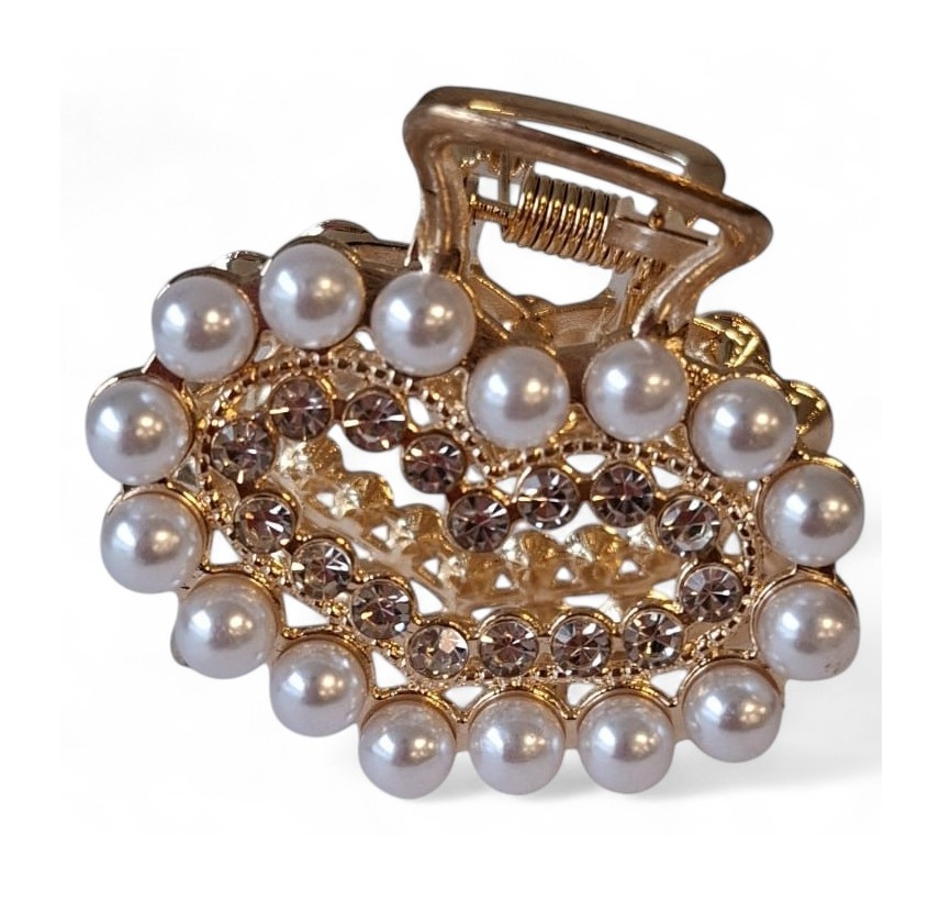 I-A15.2 H1039-020G Hair Claw Pearls Heart 4cm