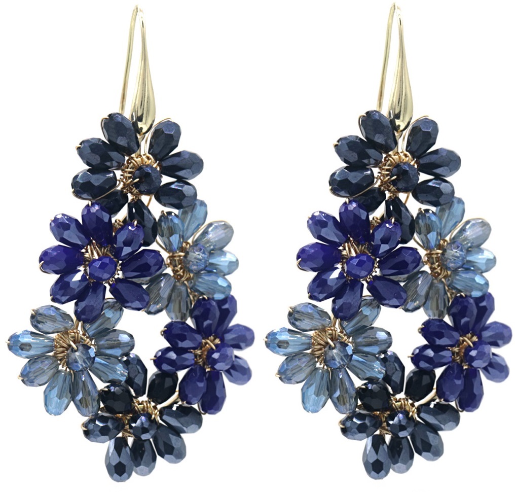 J-C7.3 E827-002-2 Earrings Faceted Glass Beads 6cm Blue
