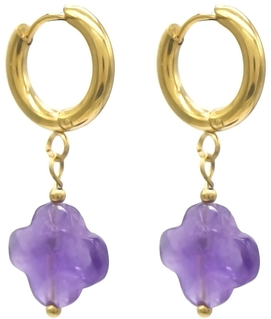 D-C7.4 E2435-004-3 S. Steel Earring Stone Clover 3cm Purple