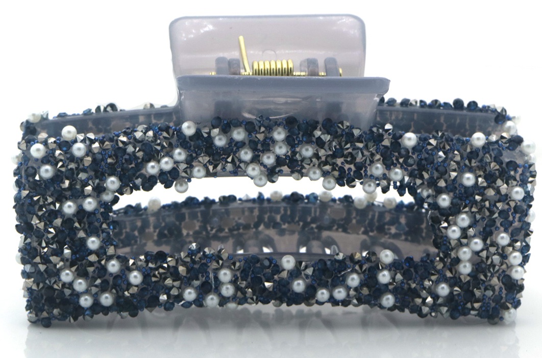 X-C7.1 H918-001-6 Hair Claw Glitters-Pearls 8.5cm Dark Blue