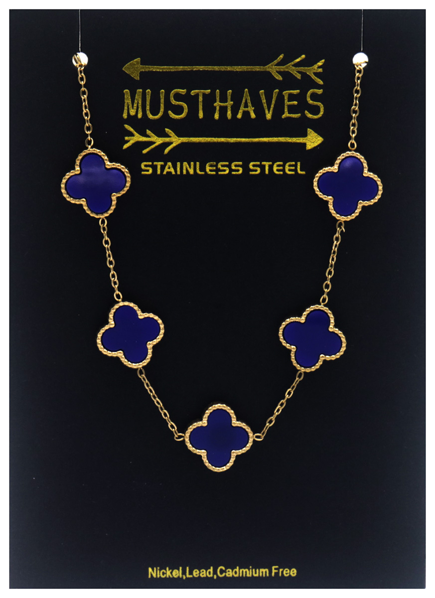 A-C8.3 B089-008G S. Steel Bracelet Clovers Blue