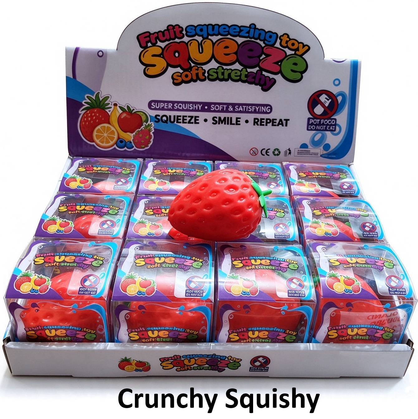 Q-O8.1 TOY2610-324 Crunching Squishy Strawberry 7.5cm - 12pcs