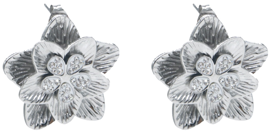 B-E20.1 E2583-018S S. Steel Earrings Flower 2.5cm