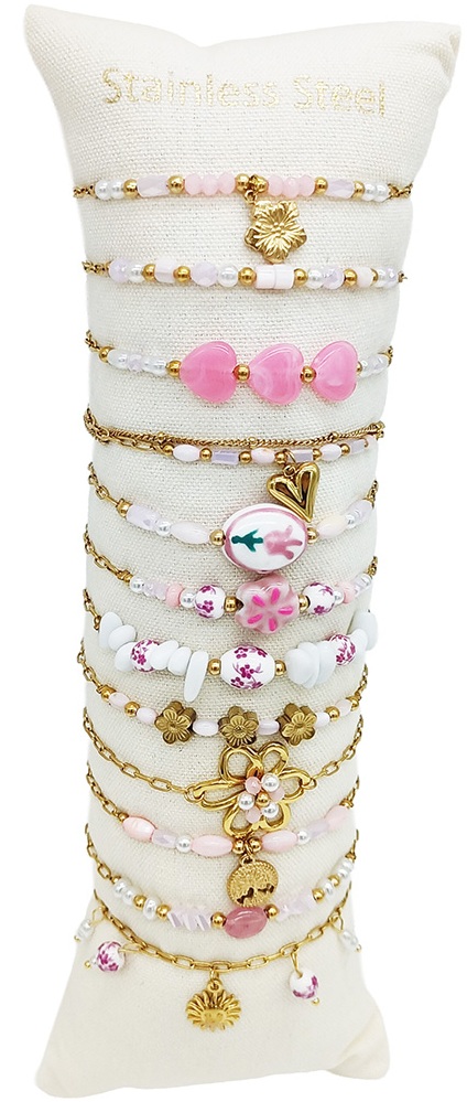 S-B3.1 B1144-013 S. Steel Bracelet Set -12pcs Pink