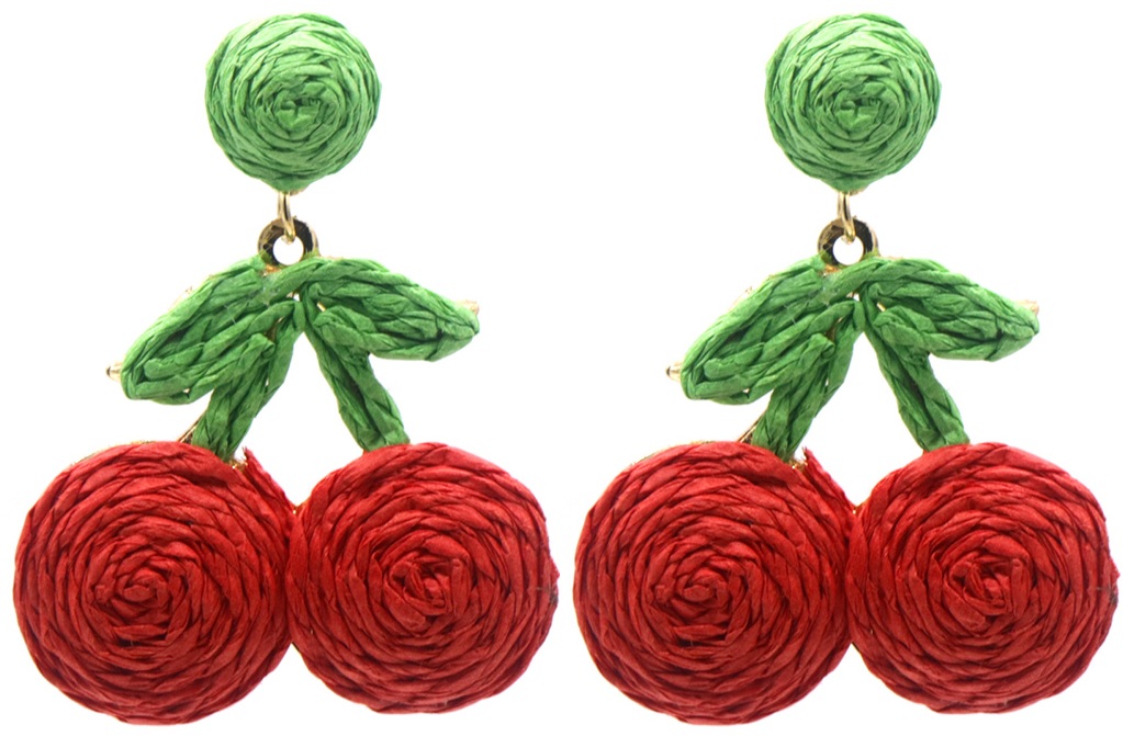 J-F3.1 E1028-004-3 Statement Earrings Cherries 5.5x4cm Red