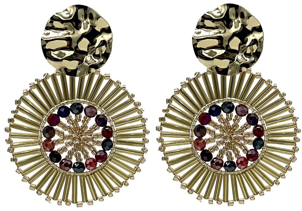 E-C17.2 E2591-130-2 Earrings Faceted Glass Beads 6x4.5cm Gold