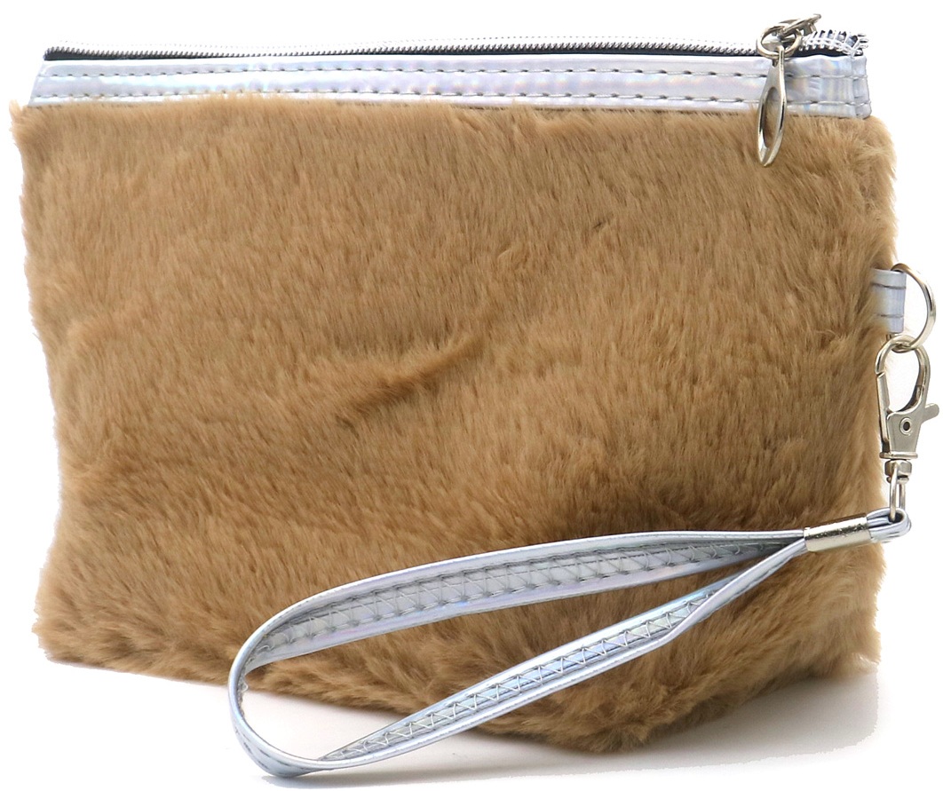 Q-D8.2  BAG1116-003-2 Make Up Bag Fluffy 24x13x8cm Brown