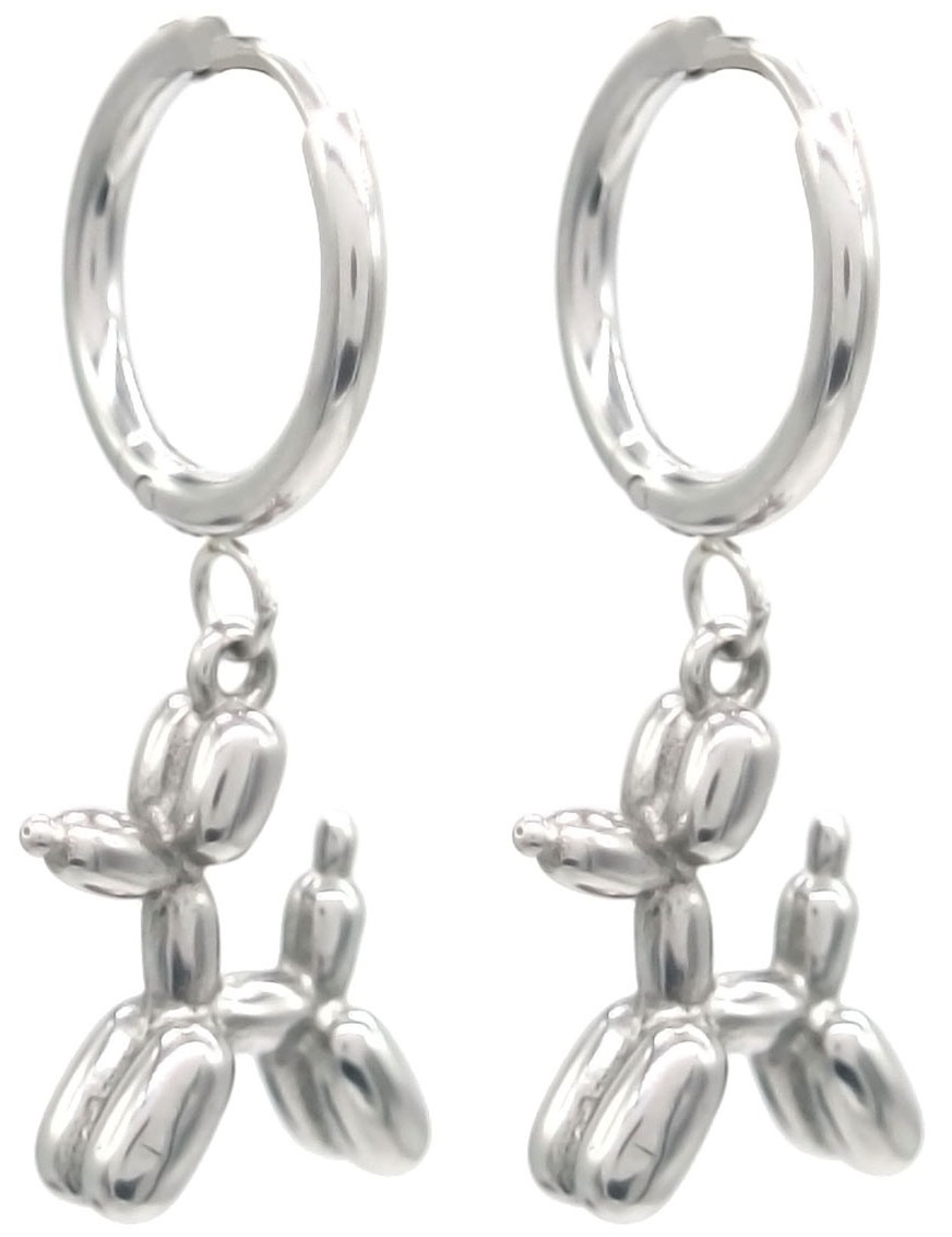 C-F6.5 E103-102S S. Steel Earrings Dog 3.5cm
