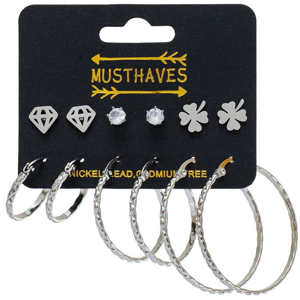 B-E17.4 E1131-134S S. Steel Earring Set 6 Pairs
