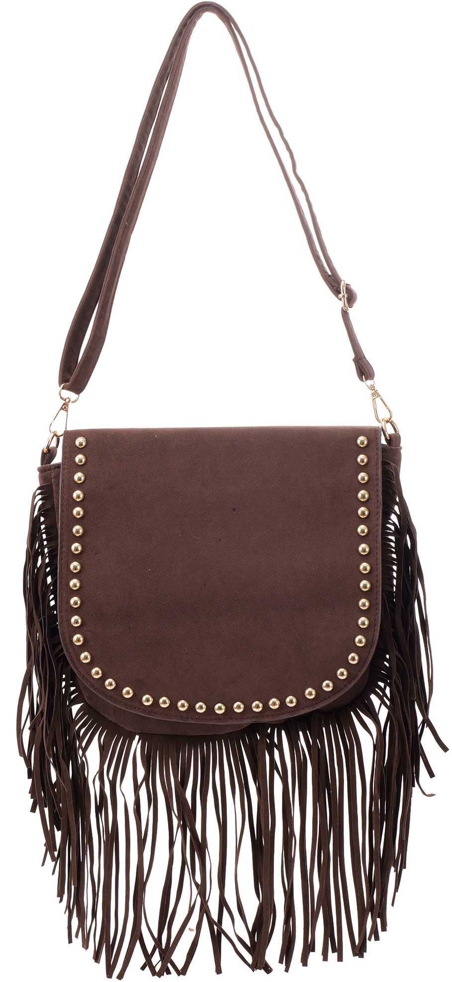 R-G8.2 BAG1122-001-3 PU Bag Fringes and Studs 30x27cm Brown