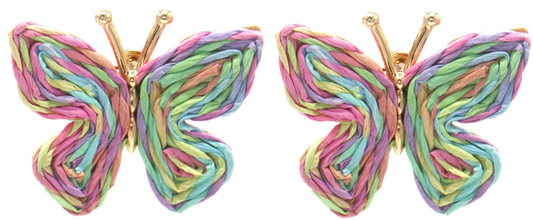 J-E2.1 E1028-007-3 Statement Earrings Butterfly 4x3cm Multi