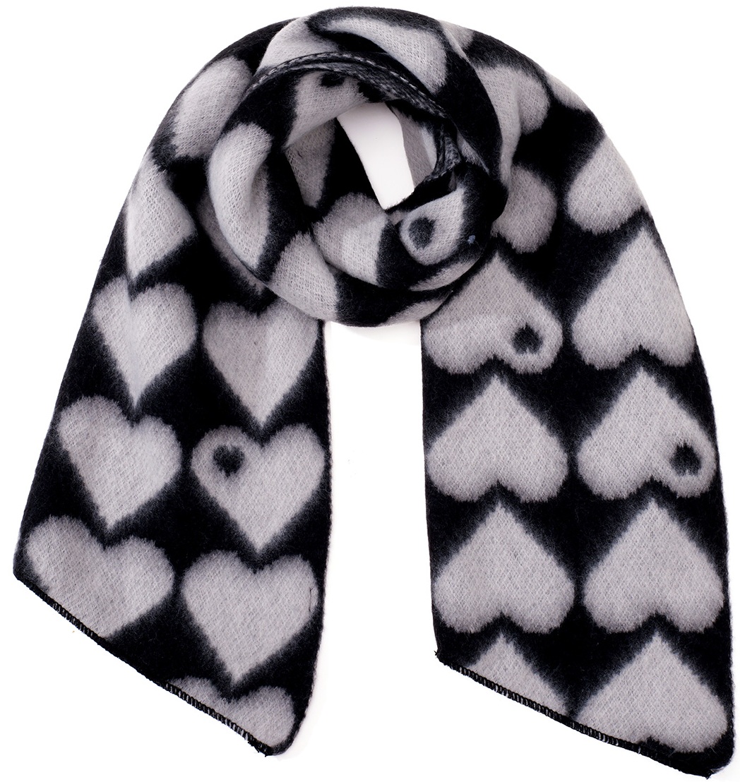 Y-D6.3 SCARF1007-002-1 Scarf Hearts 180x50cm Black