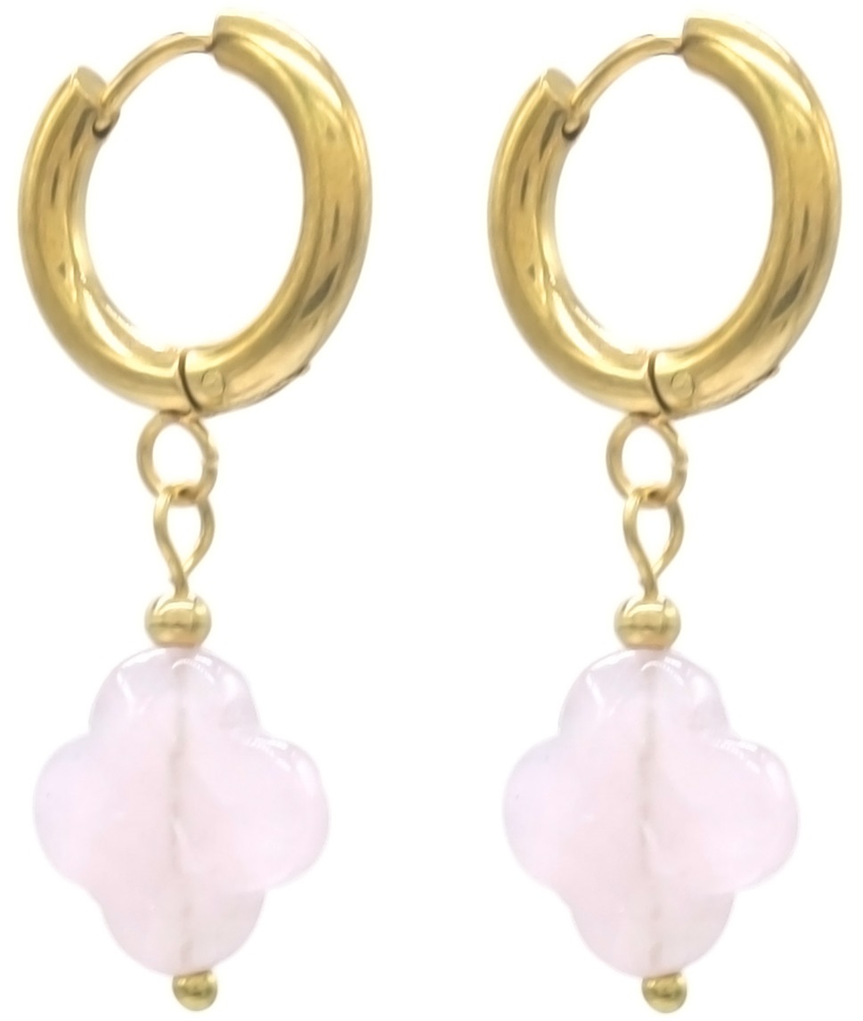 H-E17.5 E2435-004-1 S. Steel Earring Stone Clover 3cm Pink