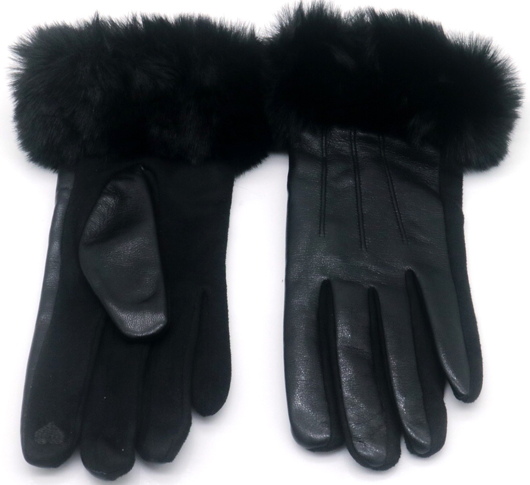T-A7.1 GLOVES1002-008-1 PU Gloves Faux Fur Black