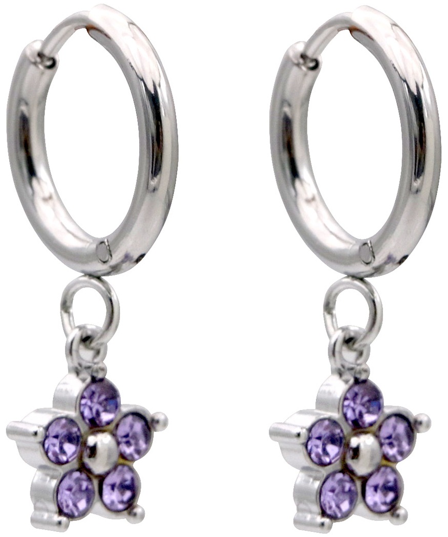 C-E7.3 E2612-208S-3 S. Steel Earrings Crystal Flower 2.5x1.2cm Purple