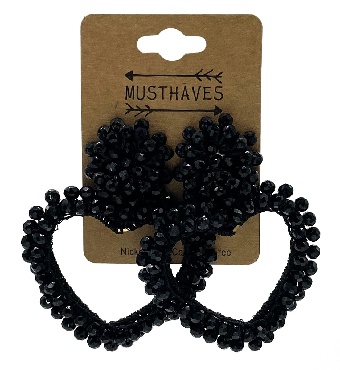 E-D19.5 E2591-136-2 Earrings Faceted Glass Beads Heart 6x4.5cm Black