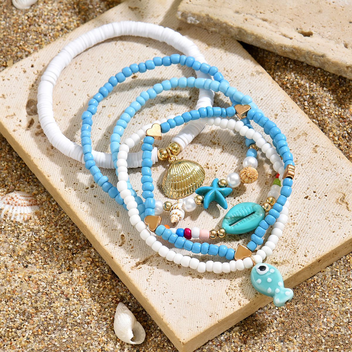 A-D19.5 ANK2620-045 Anklet Set 5pcs Blue
