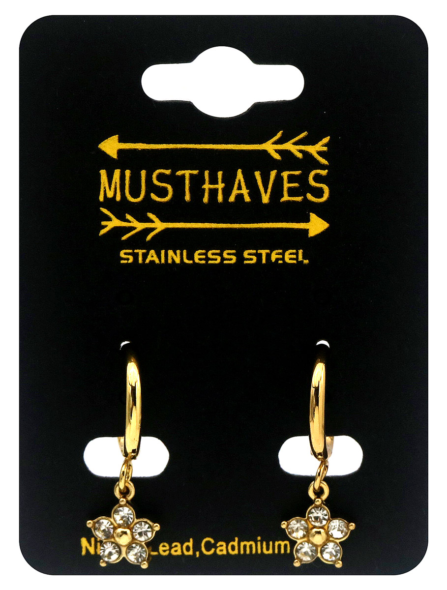 D-A19.2 E2612-208G-2 S. Steel Earrings Crystal Flower 2.5x1.2cm White