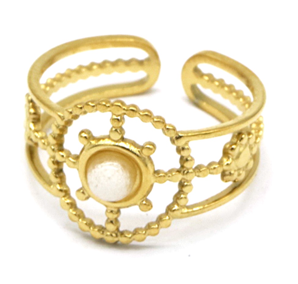 G-D19.2 R221-240G S. Steel Ring Adjustable White Chalcedony