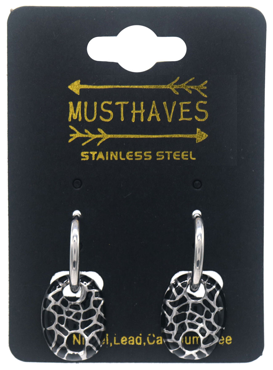 E-B19.1 E103-250S-2 S. Steel Earrings 3cm Black